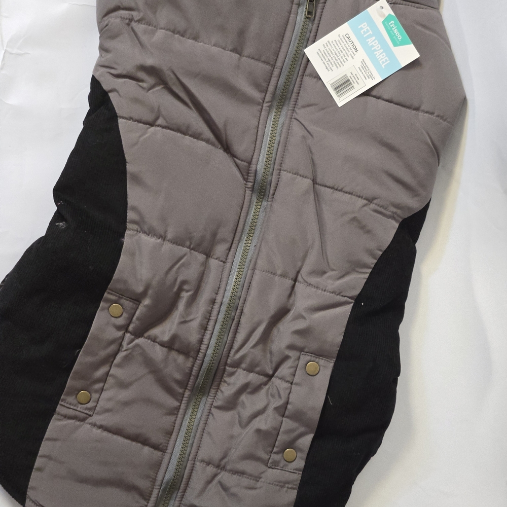 Quilted Gray & Black Dog Vest with Front Zip - Pet Apparel
